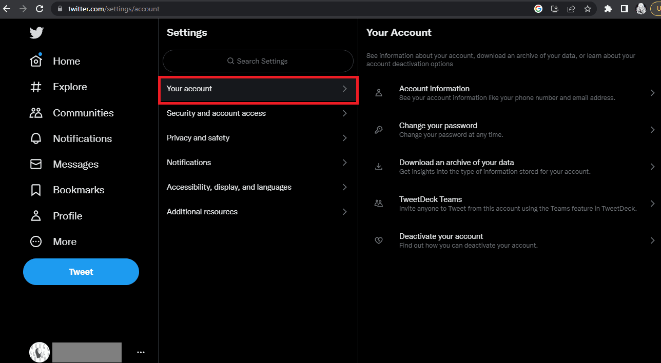 find the Your account tab