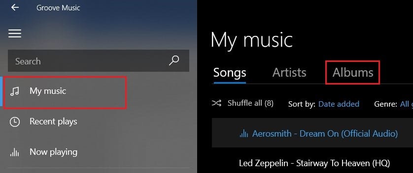 first select my music then click on albums | How to Add Album Art to MP3 in Windows 10
