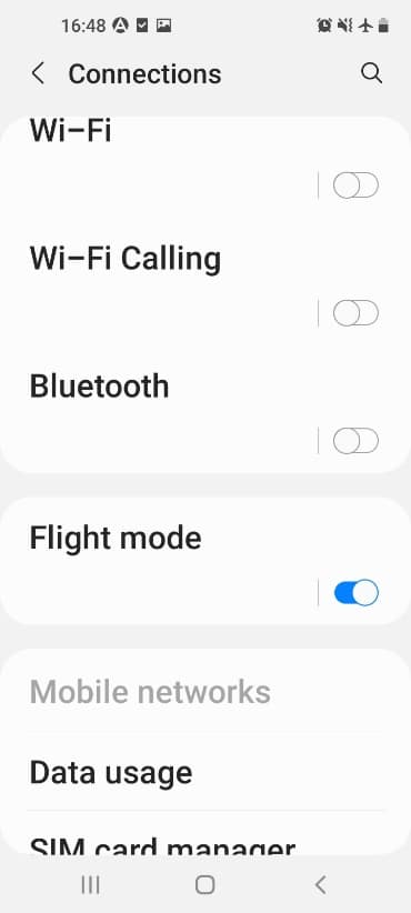 Flight mode enabled. Fix Android phone USB connection problem