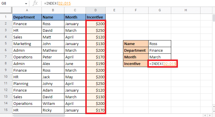 For the reference argument select the Incentive column as it gives the target value 