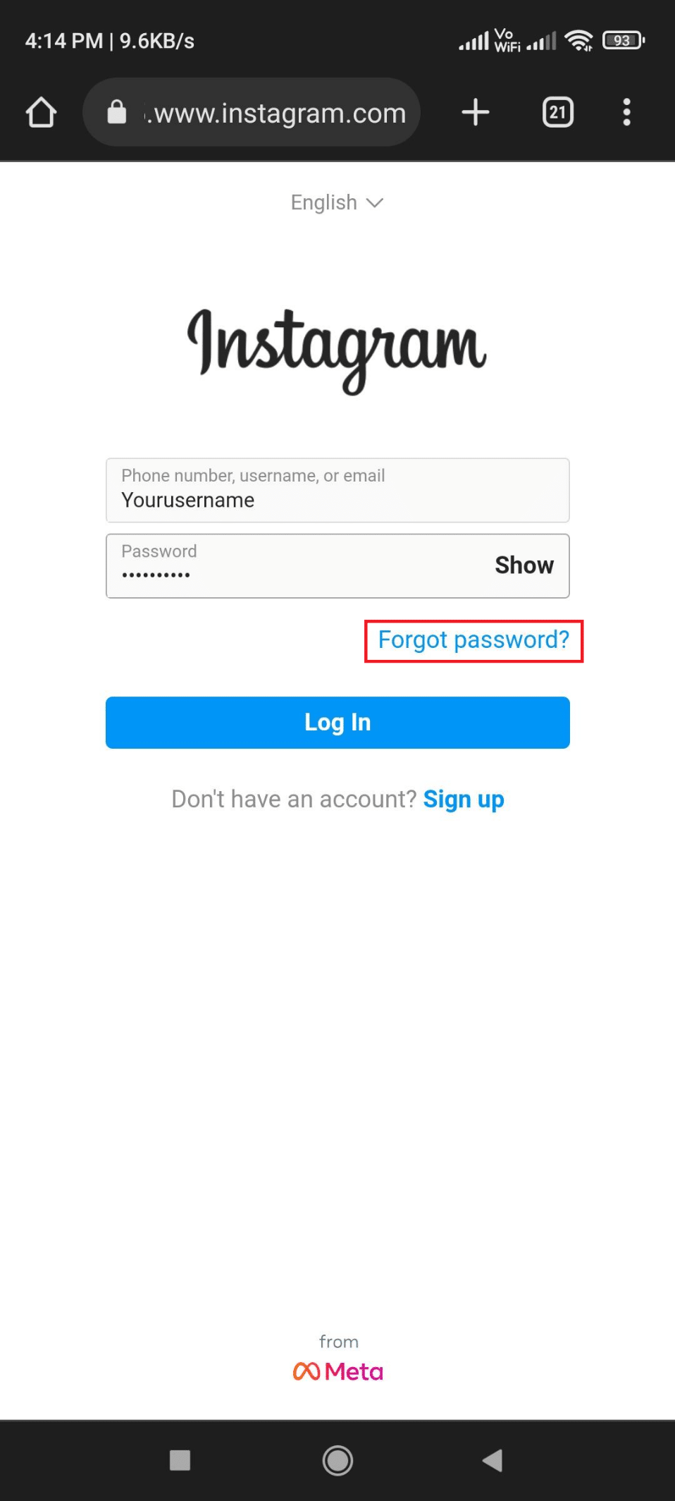 Forgot password on Instagram