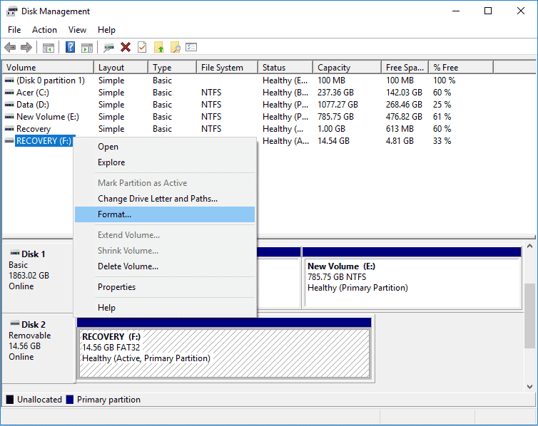 Format Disk or Drive in Disk Management. Fix Star Citizen Installer Error on Windows 10
