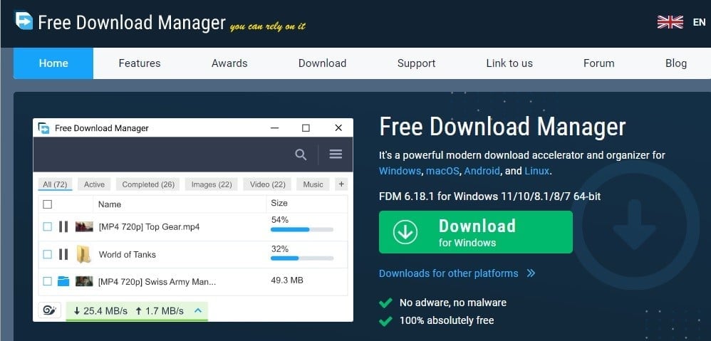 Бесплатный менеджер загрузок для Windows