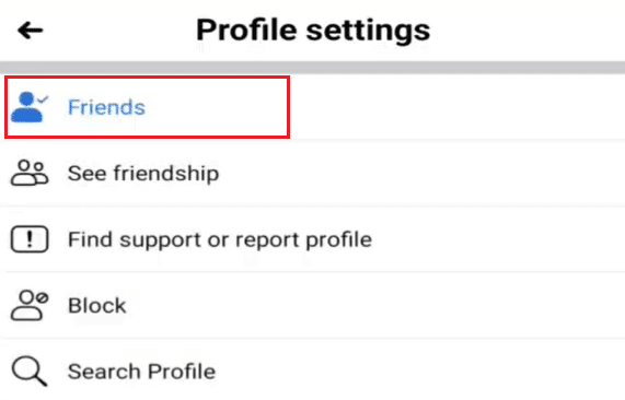 Friends option in profile settings