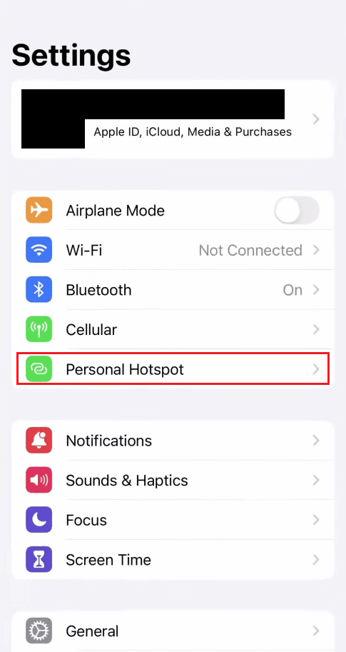 from the Settings menu, tap on Personal Hotspot