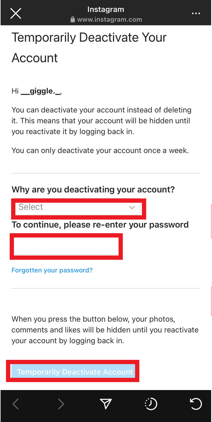 select reasons and enter password