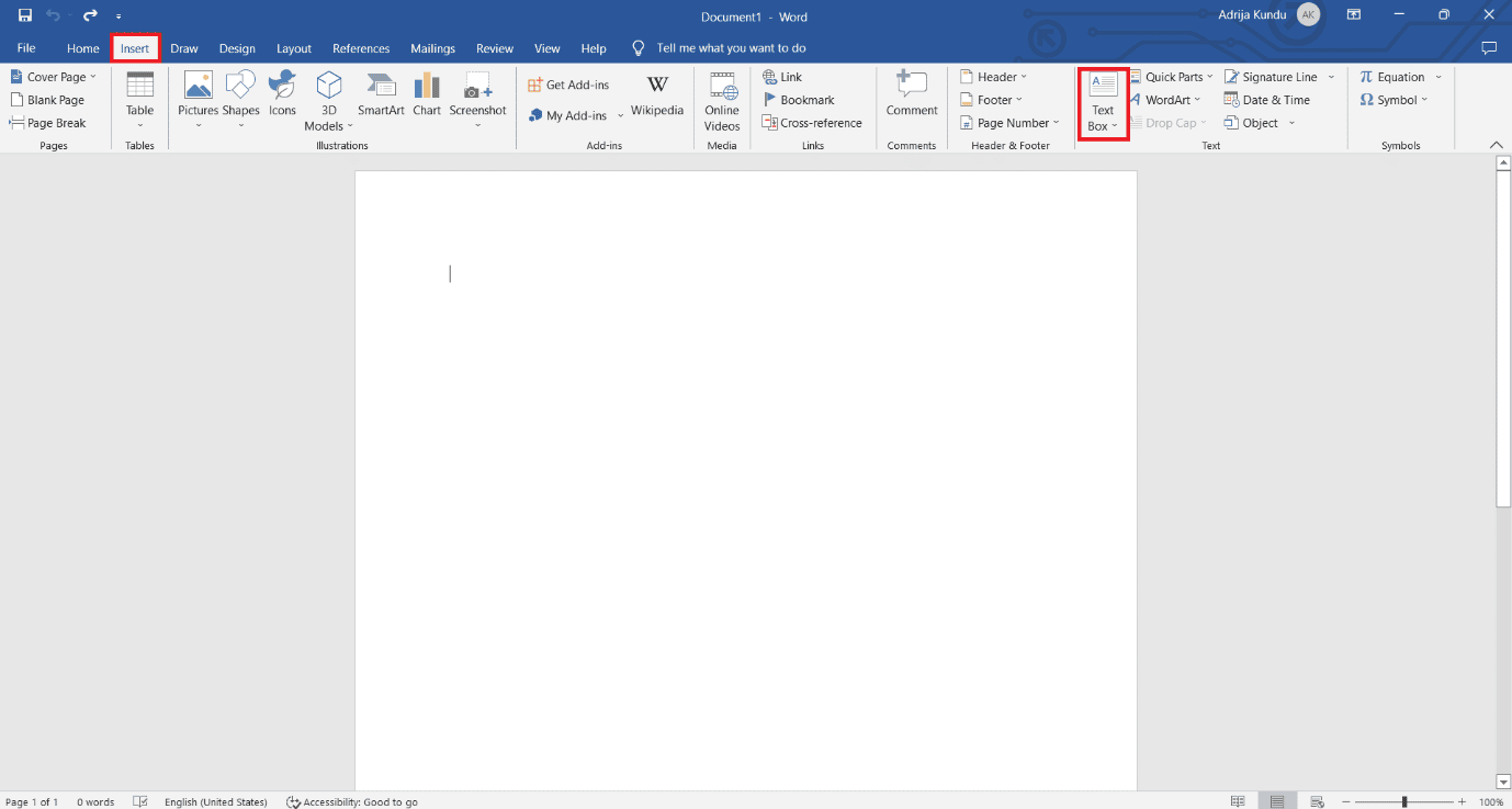 From the Insert tab, insert a text box - flip text in Word
