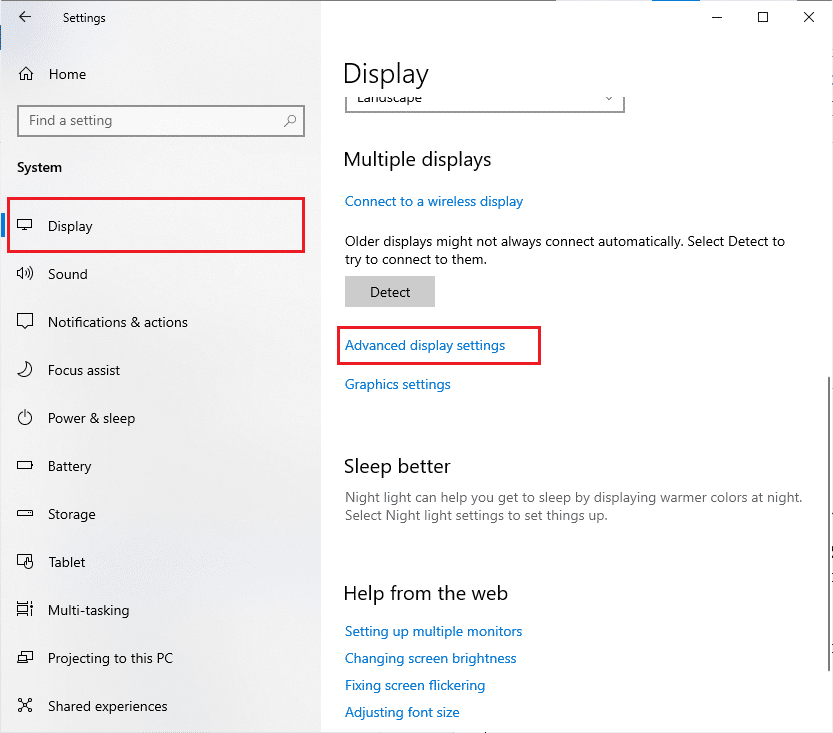 Advanced display settings. Fix Minecraft Black Screen in Windows 10