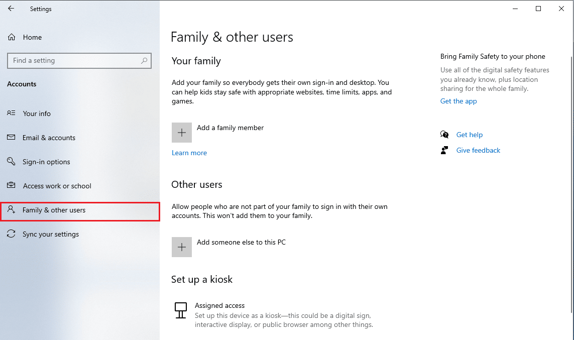 click on the Family and other users. Fix Outlook Error 0x8004102a in Windows 10