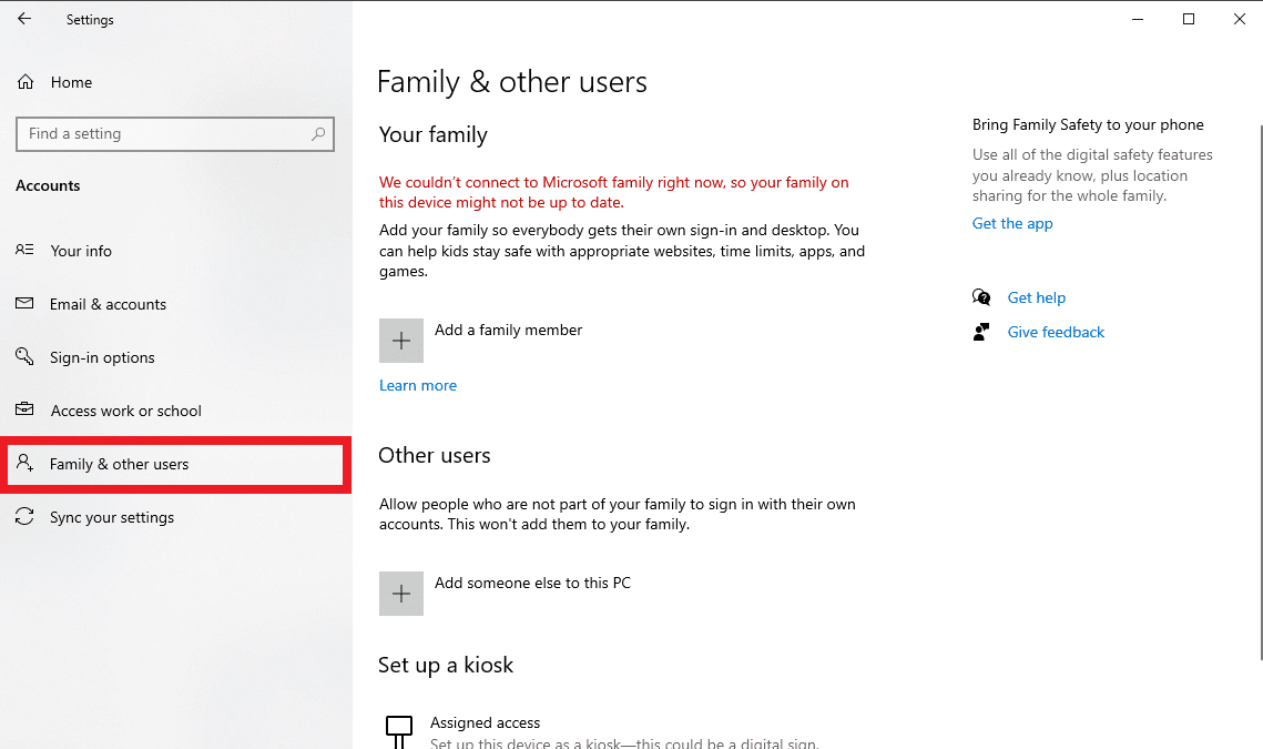 click on Family and other users. Fix Unexpected Error is Keeping You from Applying Properties