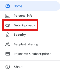 From the options on the left panel, click on Data & privacy.