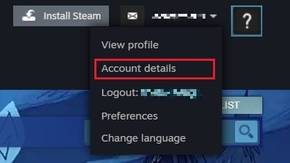 from the options that appear click on Account details
