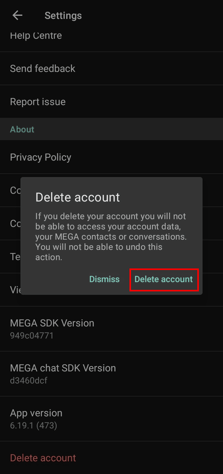 From the pop-up menu tap on Delete account, an account closure email has been sent to your registered email address.