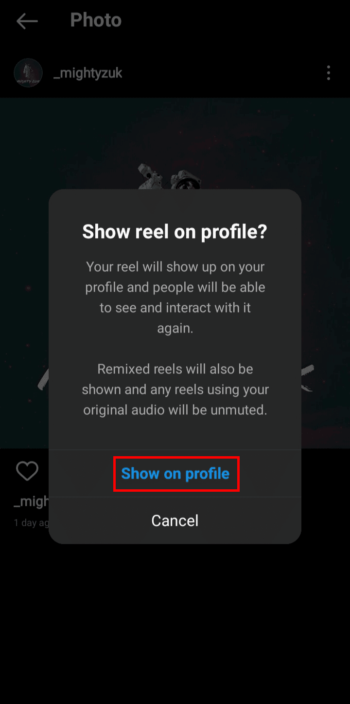 From the popup menu tap on Show on profile to move your post from the archive to your profile.