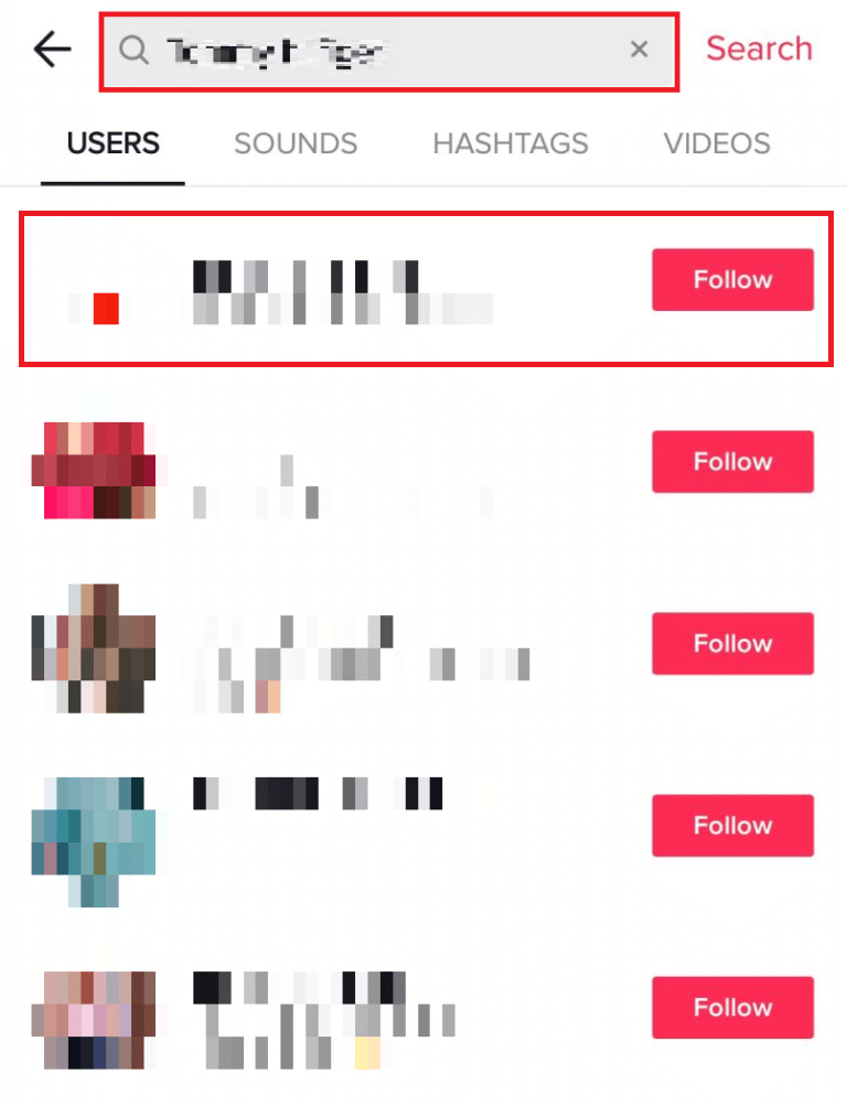 from the search bar, search for the desired TikTok profile and see the TikTok videos for it from their Profile page | find someone by username on TikTok