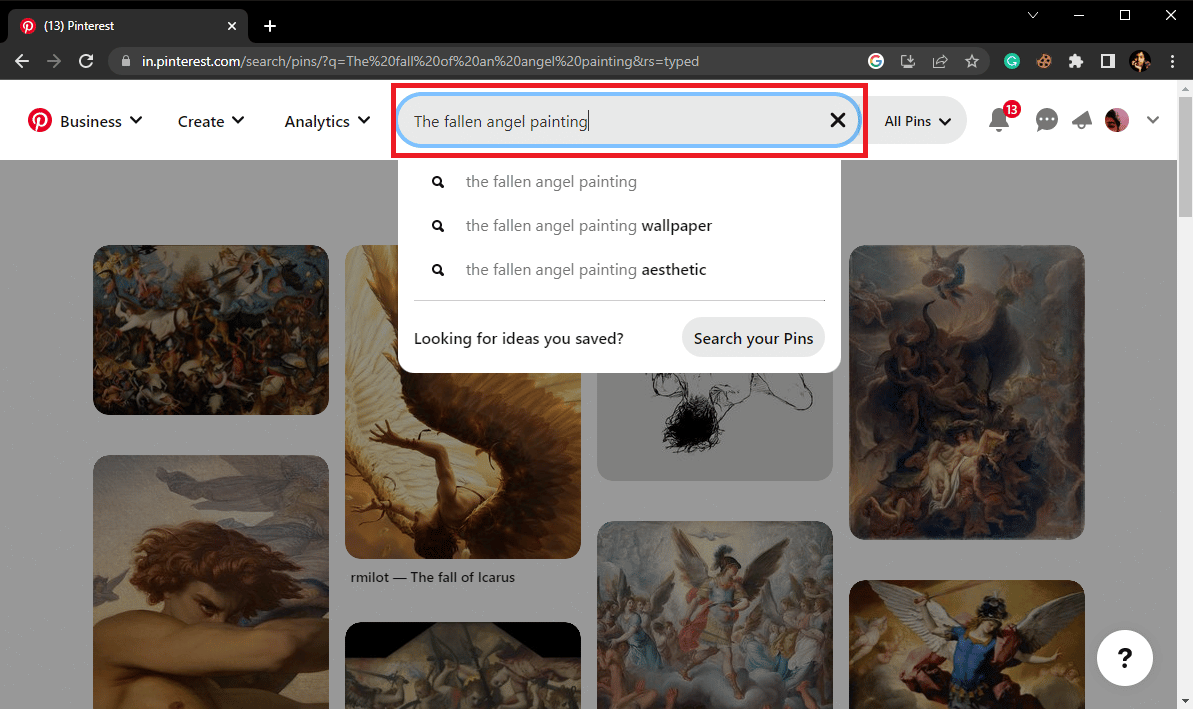 From the Search Bar, search for the image pin you are looking for