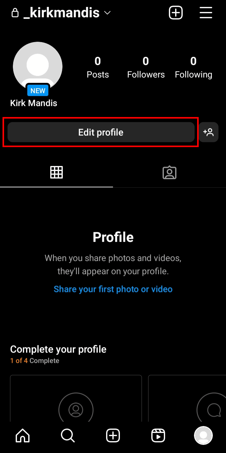 From your profile tap on the Edit profile button.