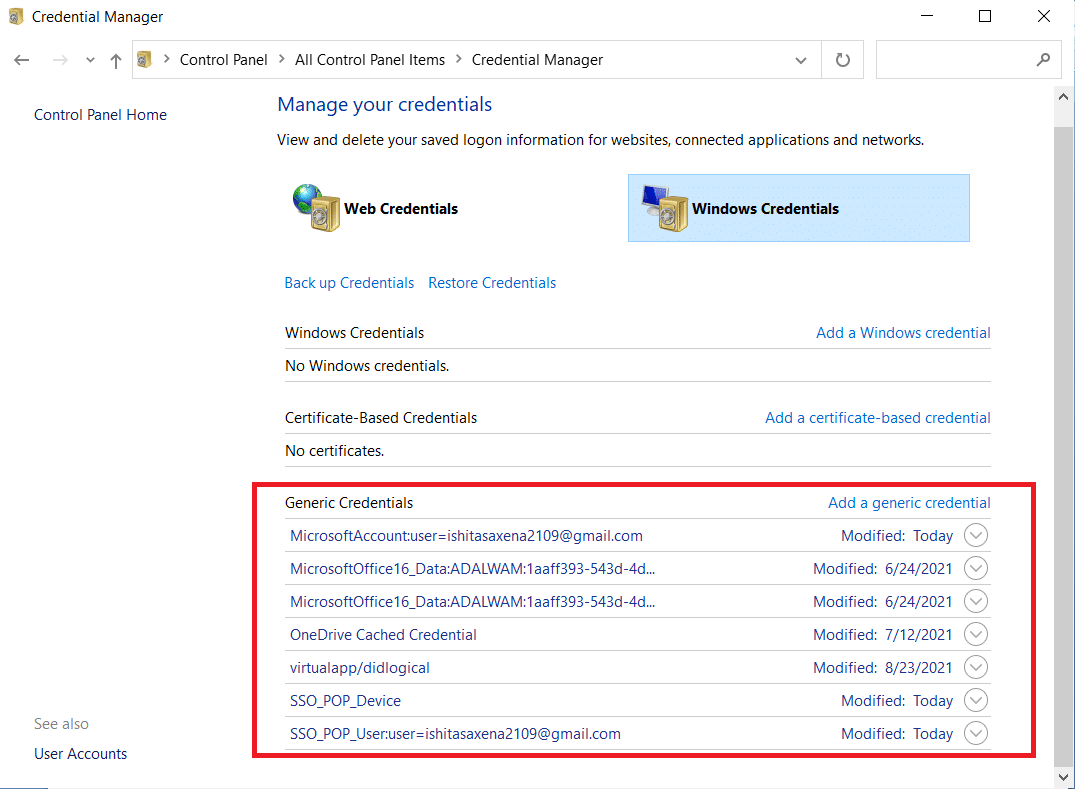 Go to the Generic Credentials section. Fix Outlook Password Prompt Reappearing