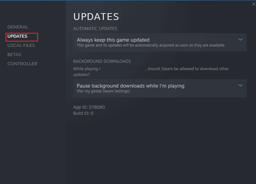 go to Updates menu in game properties steam