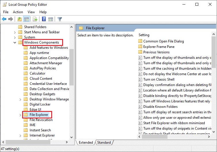 go to User Configuration then Administrative Templates and open Windows Components then File Explorer folder in local group policy editor