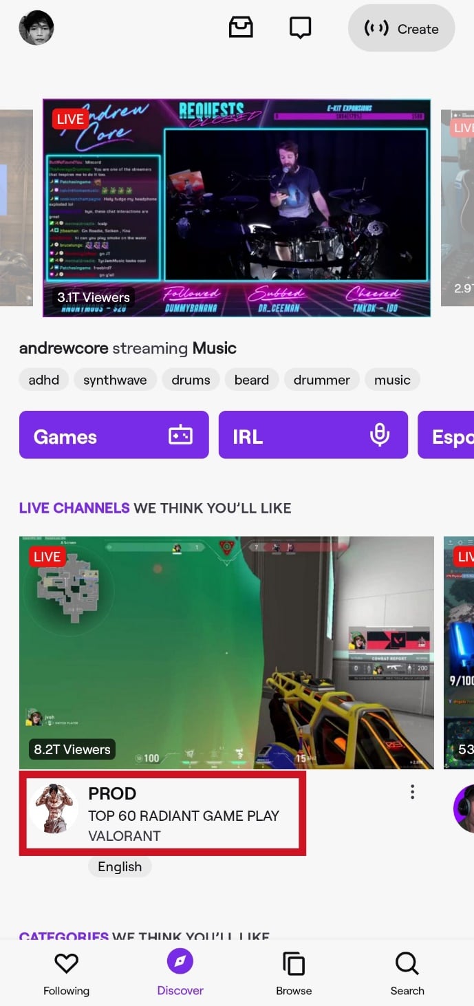 Go to a Twitch streamer's channel by tapping on their avatar or name | How to Sub with Twitch Prime on Mobile