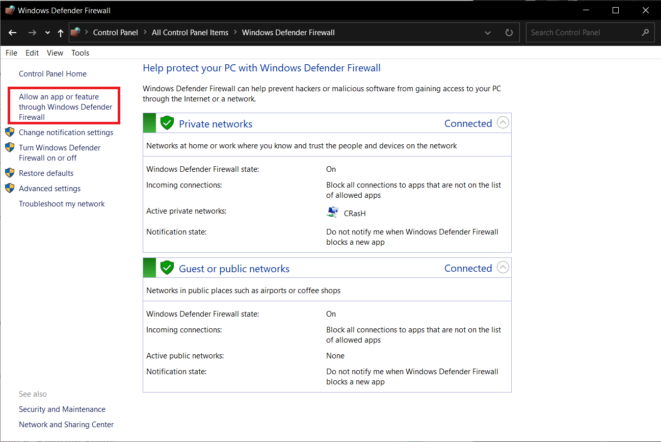 Go to Allow an app or feature through Windows Defender Firewall present on the left pane. How to Fix Steam Error e502 l3