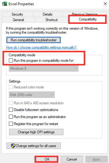 uncheck Run this program in compatibility mode option