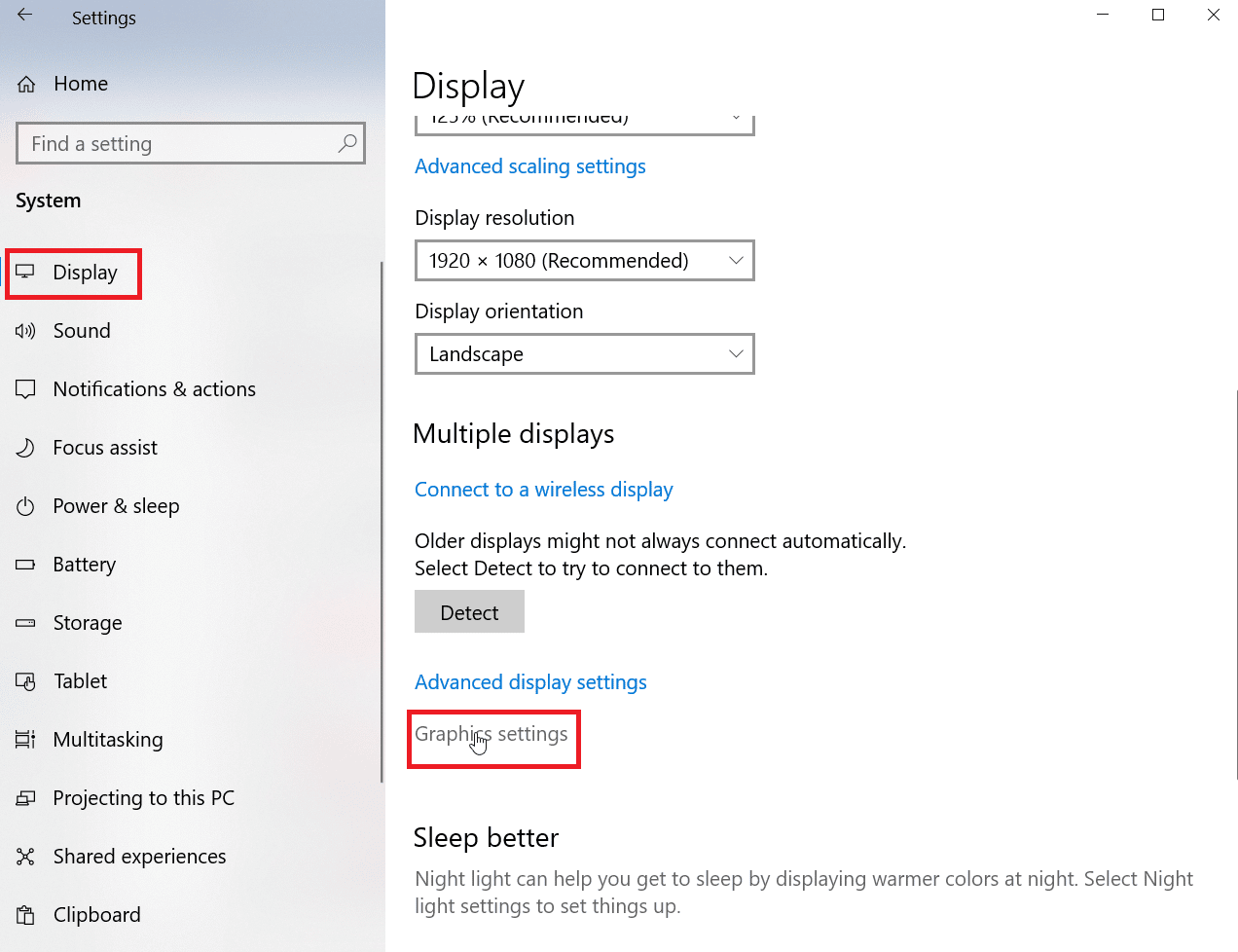 go to display and click graphics settings