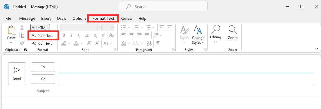 Go to format text tab and click on Aa plain text option