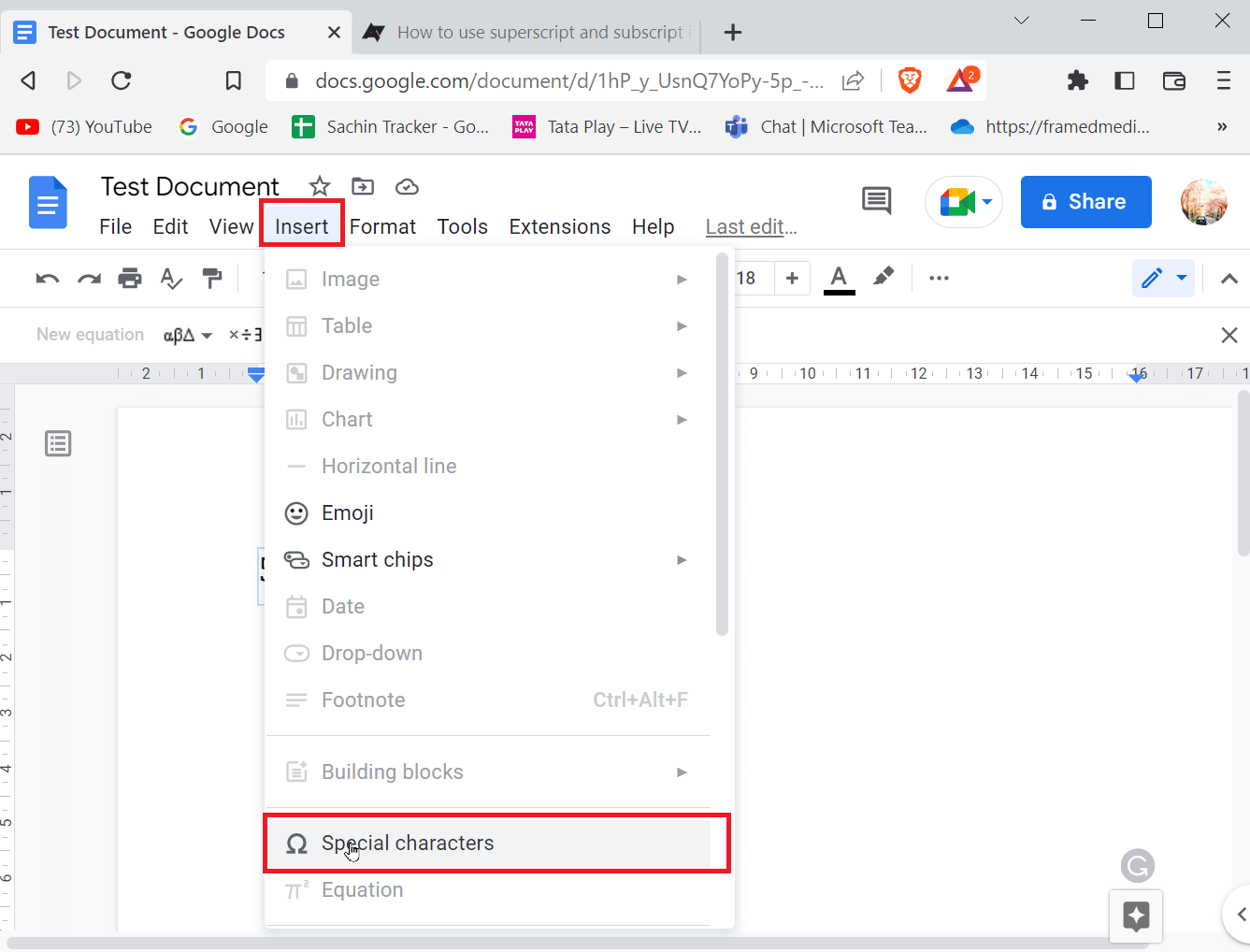 Go to Insert and click on Special characters. How to Add Arrows, Superscript and Symbols in Google Docs