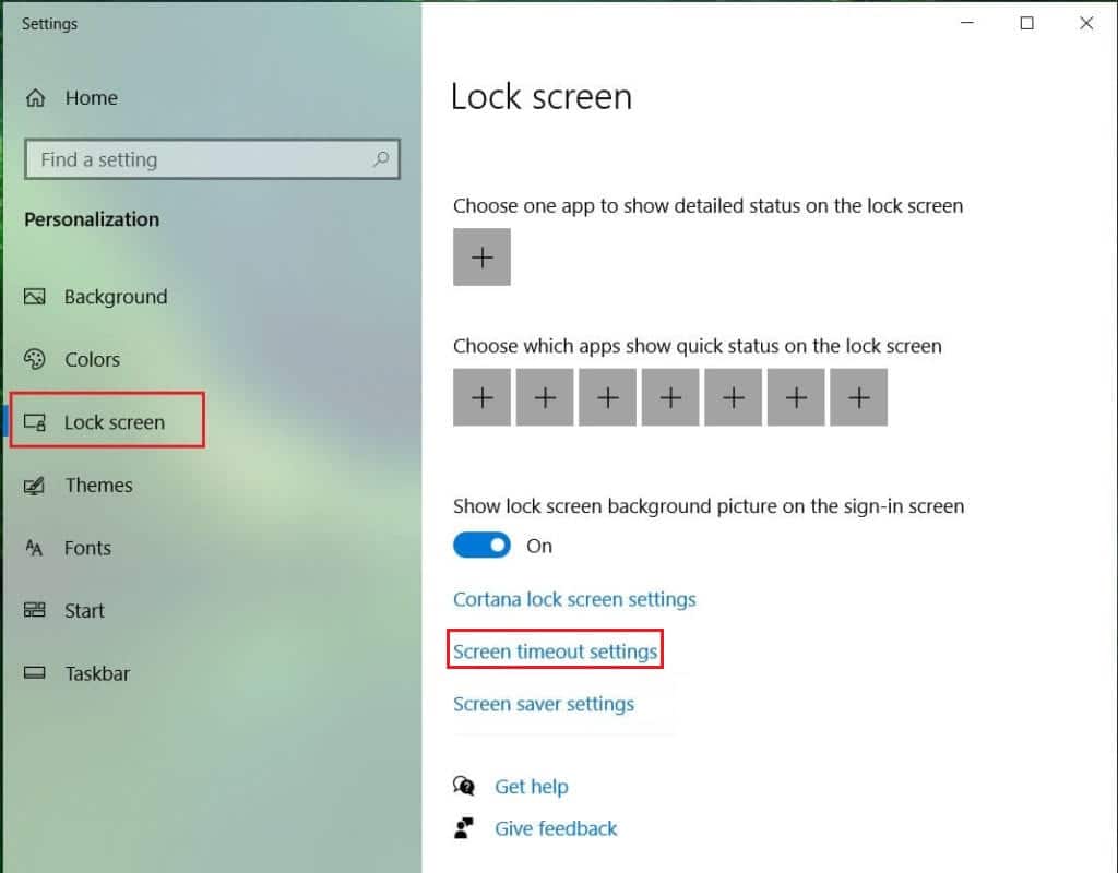 go to lock screen and click on screen timeout settings windows 10