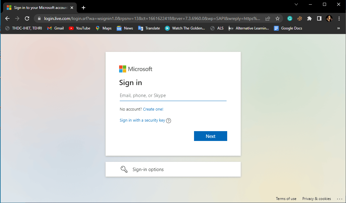 Go to Microsoft sign in page by visiting the Microsoft login page. Fix Error message can’t send right now try again later