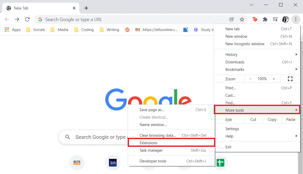 Go to More tools and click on Extensions