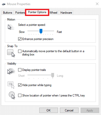 Go to Pointer Options tab of the Mouse Properties window. Click on Mouse menu and select Additional mouse options. How to Disable Mouse Acceleration