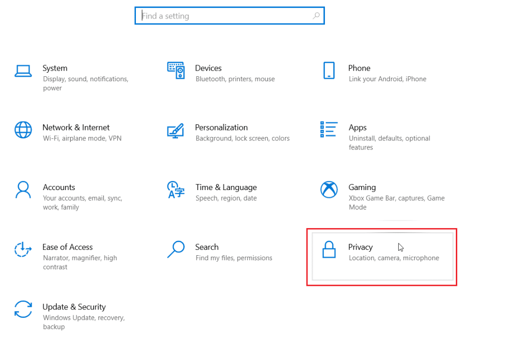 go to settings and click privacy setting. Fix Skype Can’t Access Sound Card in Windows 10