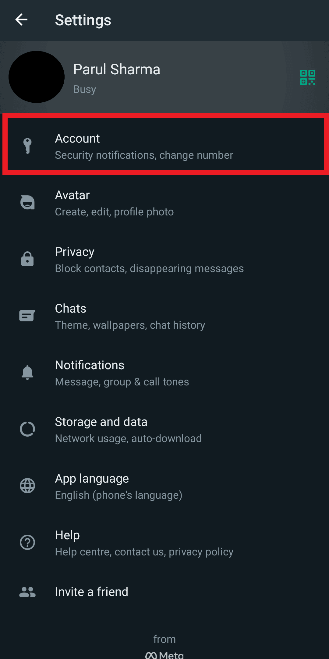 Go to Settings followed by Account