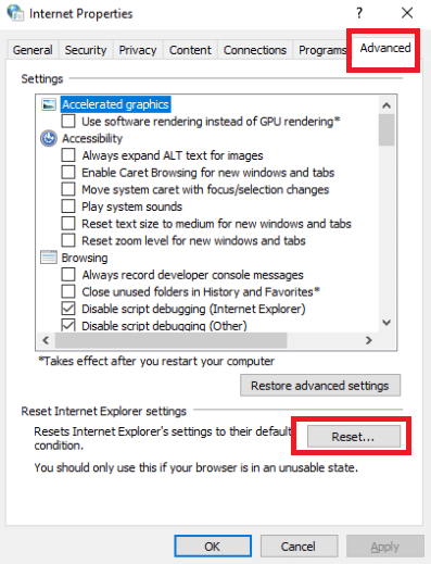 reset internet explorer settings. Fix Unable to Connect to World Minecraft