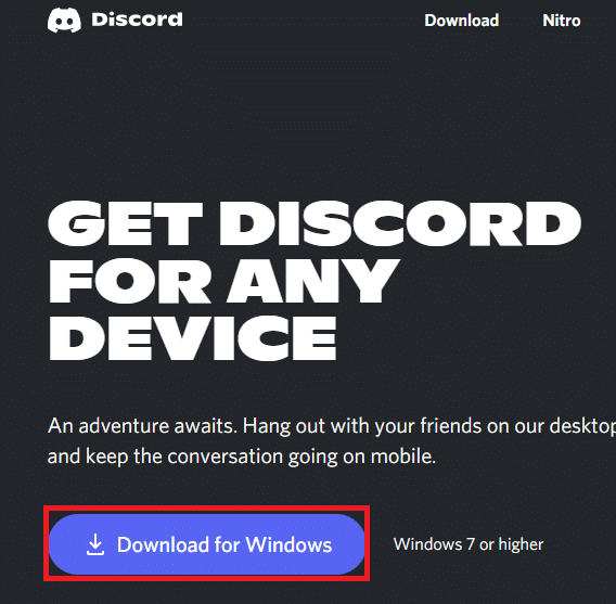 Go to the Discord download page and click on the Download for Windows button 