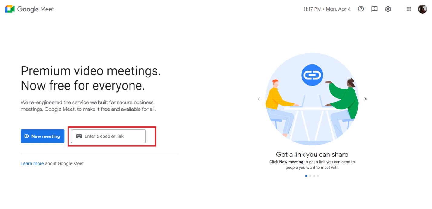 Go to the Google meet page and rejoin the meeting by entering the meeting code