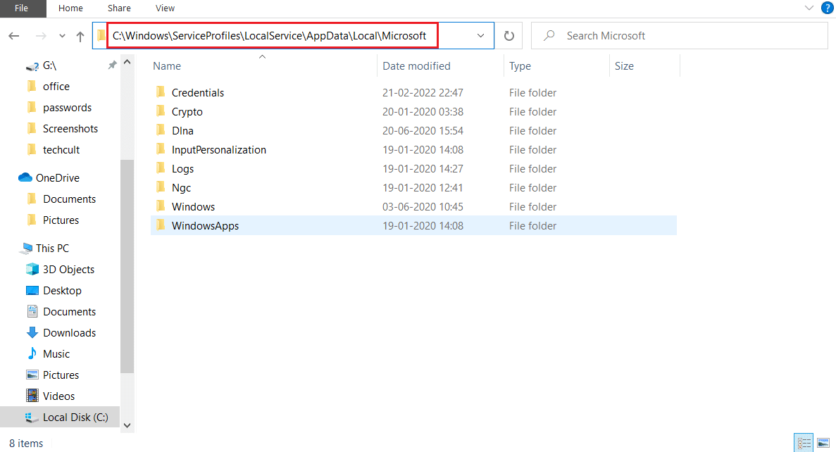 go to the ngc folder location path in file explorer