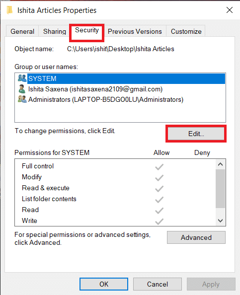 Go to the Security tab and click on Edit. How to Change File Permissions in Windows 10