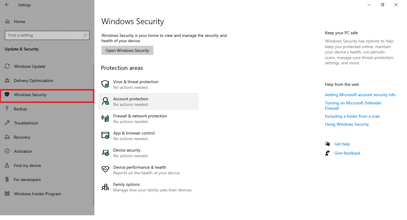 Go to Windows Security on the left pane. Fix Service Error 1053 on Windows 10