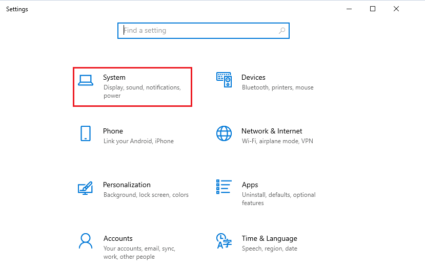 Go to Windows Settings and click on System