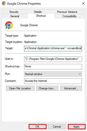 Goggle Chrome Properties 
