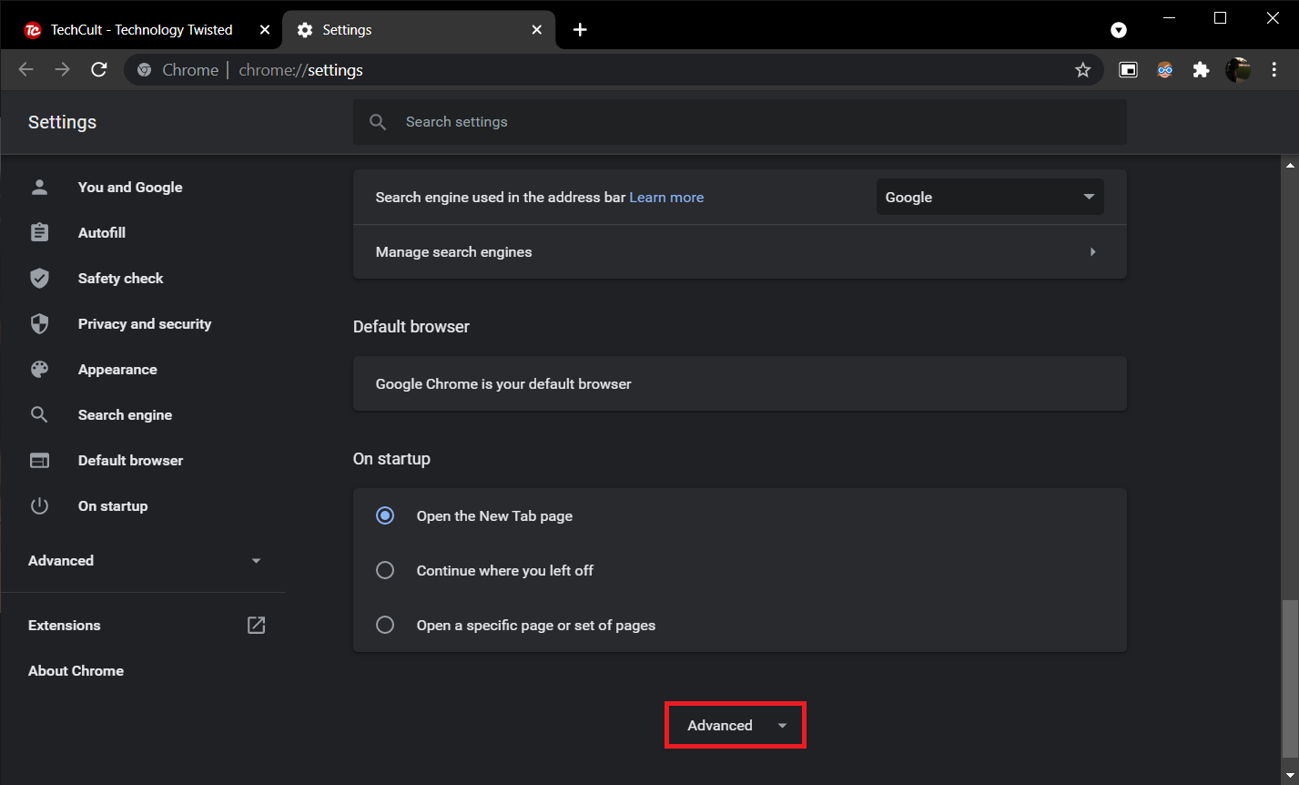 Google Chrome Settings page. How to Fix Taskbar Showing in Fullscreen on Windows 10
