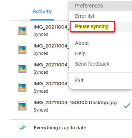 google drive pause syncing