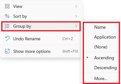 Group by option in the right click context menu