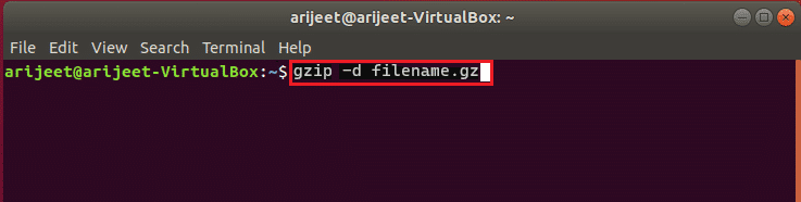 gzip -d filename.gz command in linux terminal. how to unzip GZ file