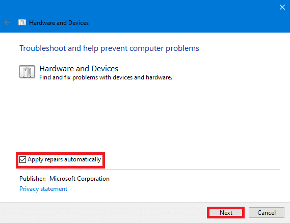 Hardware and Devices troubleshooter | Fix Blue Screen Error in Windows 10