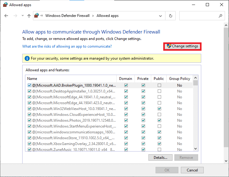 Here, click on Change settings. | Fix Windows 10 Network Sharing Not Working